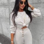 Bluza bawełniana damska złoty nadruk Canella Ola Voga beżowa