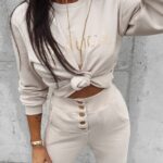 Bluza bawełniana damska złoty nadruk Canella Ola Voga beżowa