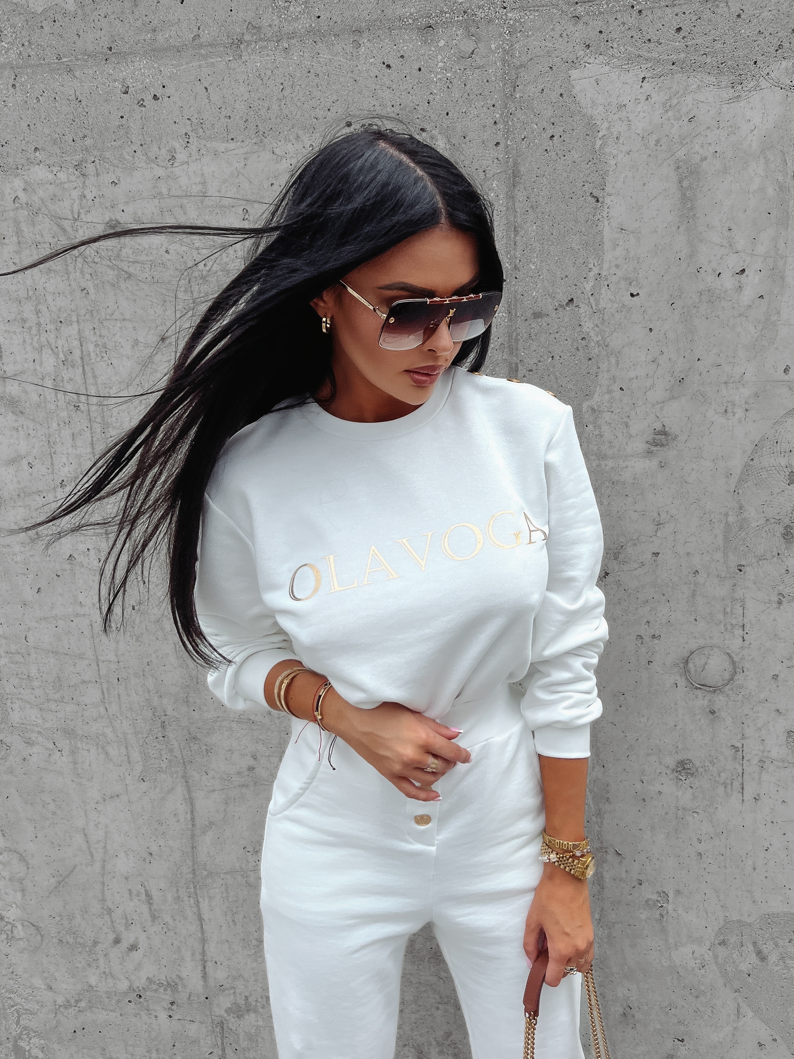 Bluza bawełniana damska złoty nadruk Canella Ola Voga ecru