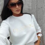 Bluza bawełniana damska złoty nadruk Canella Ola Voga ecru