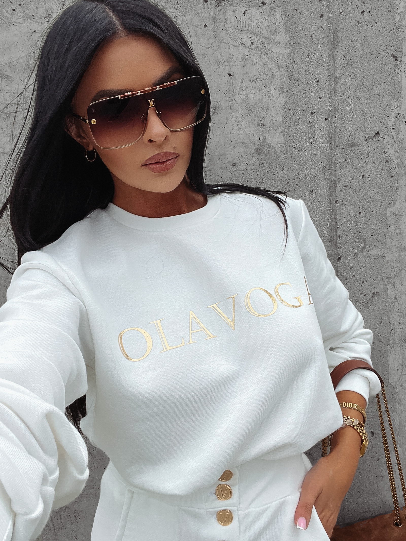 Bluza bawełniana damska złoty nadruk Canella Ola Voga ecru