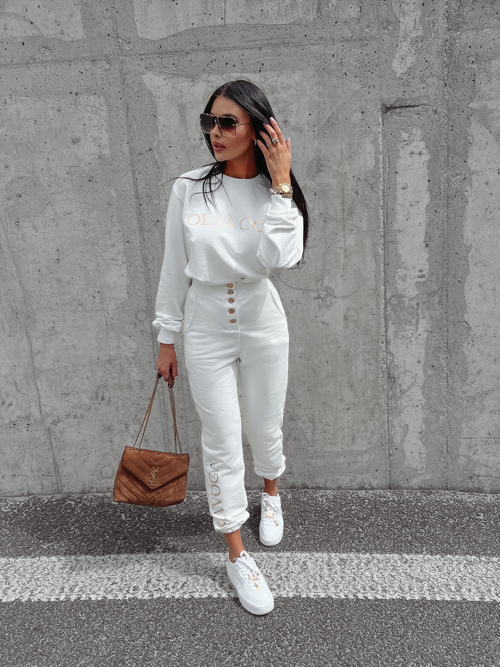 Bluza bawełniana damska złoty nadruk Canella Ola Voga ecru