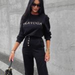 Bluza bawełniana damska złoty nadruk Canella Ola Voga czarna