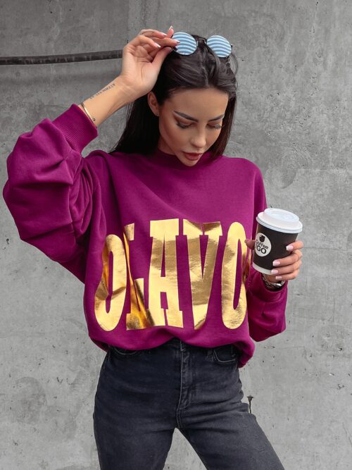 Bluza bawełniana oversize złoty nadruk Varis Ola Voga bordowa