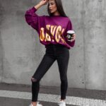 Bluza bawełniana oversize złoty nadruk Varis Ola Voga bordowa