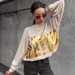 Bluza bawełniana oversize złoty nadruk Varis Ola Voga beżowa