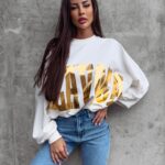 Bluza bawełniana oversize złoty nadruk Varis Ola Voga ecru