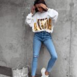 Bluza bawełniana oversize złoty nadruk Varis Ola Voga ecru