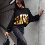 Bluza bawełniana oversize złoty nadruk Varis Ola Voga czarna