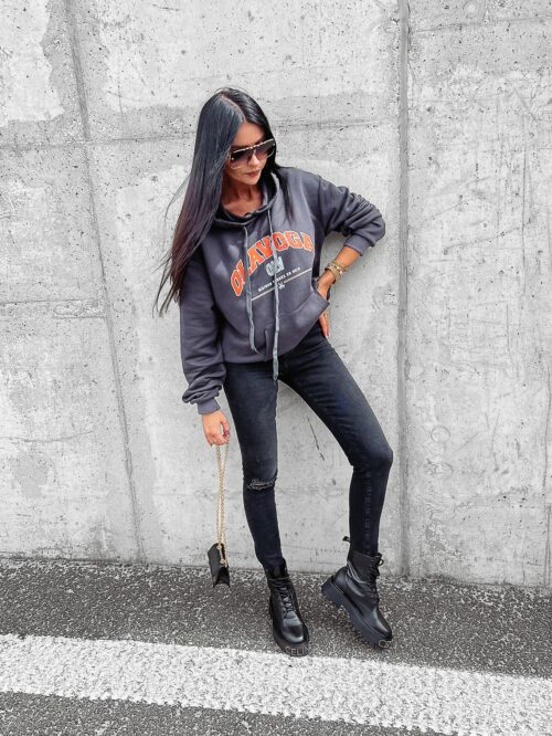 Bluza klasyczna damska z kapturem Ranci Ola Voga grafitowa