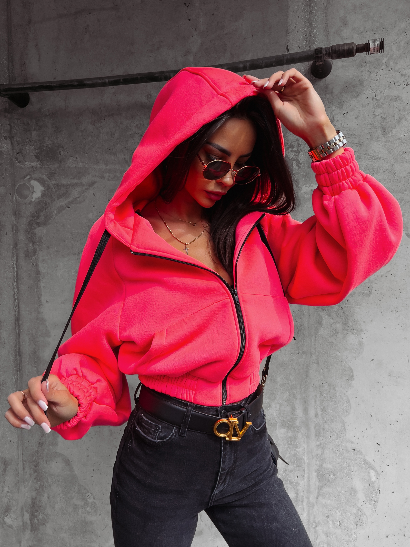 Bluza z kapturem damska Annaya Ola Voga neonowy róż