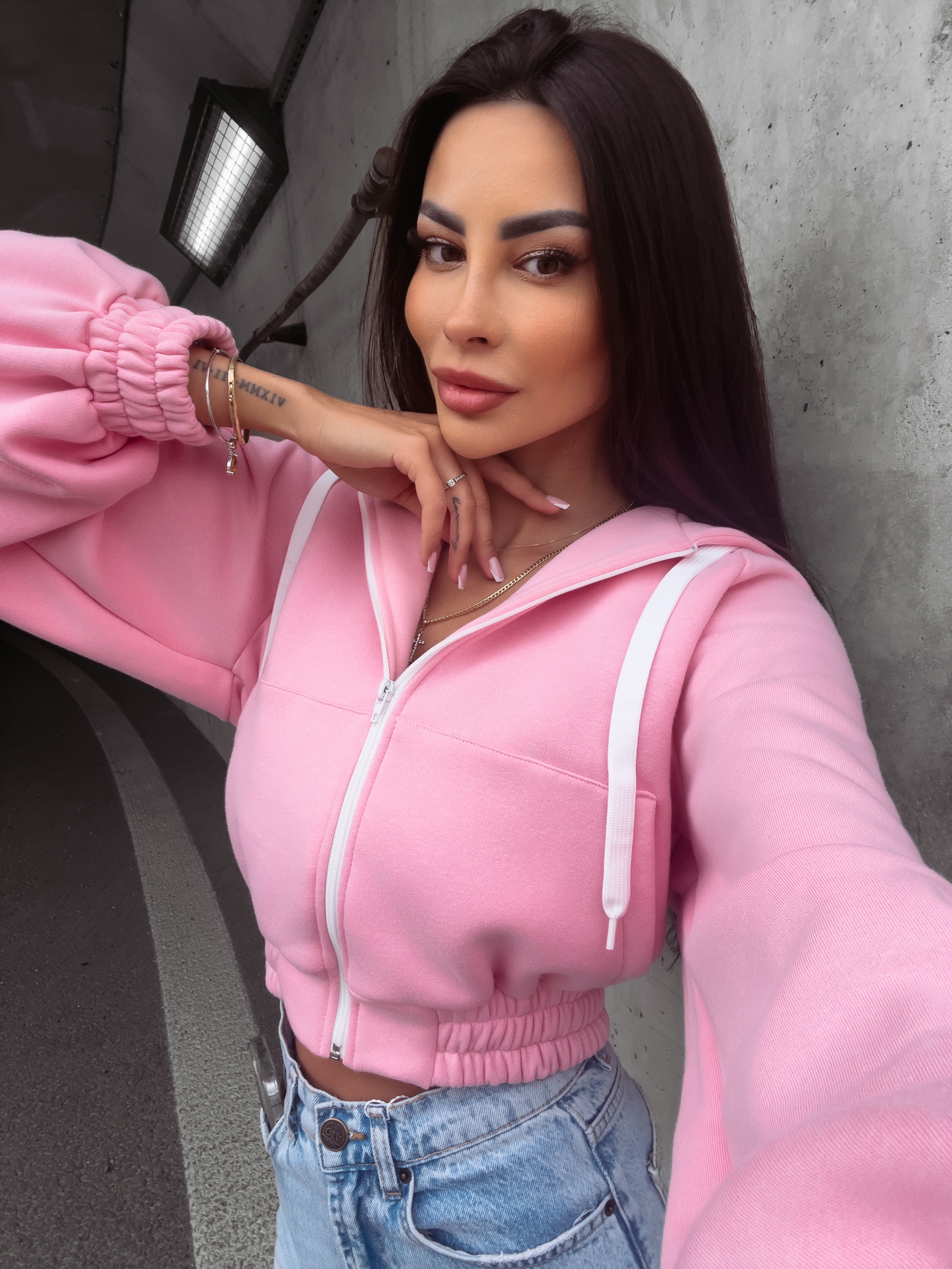 Bluza z kapturem damska Annaya Ola Voga pudrowy róż