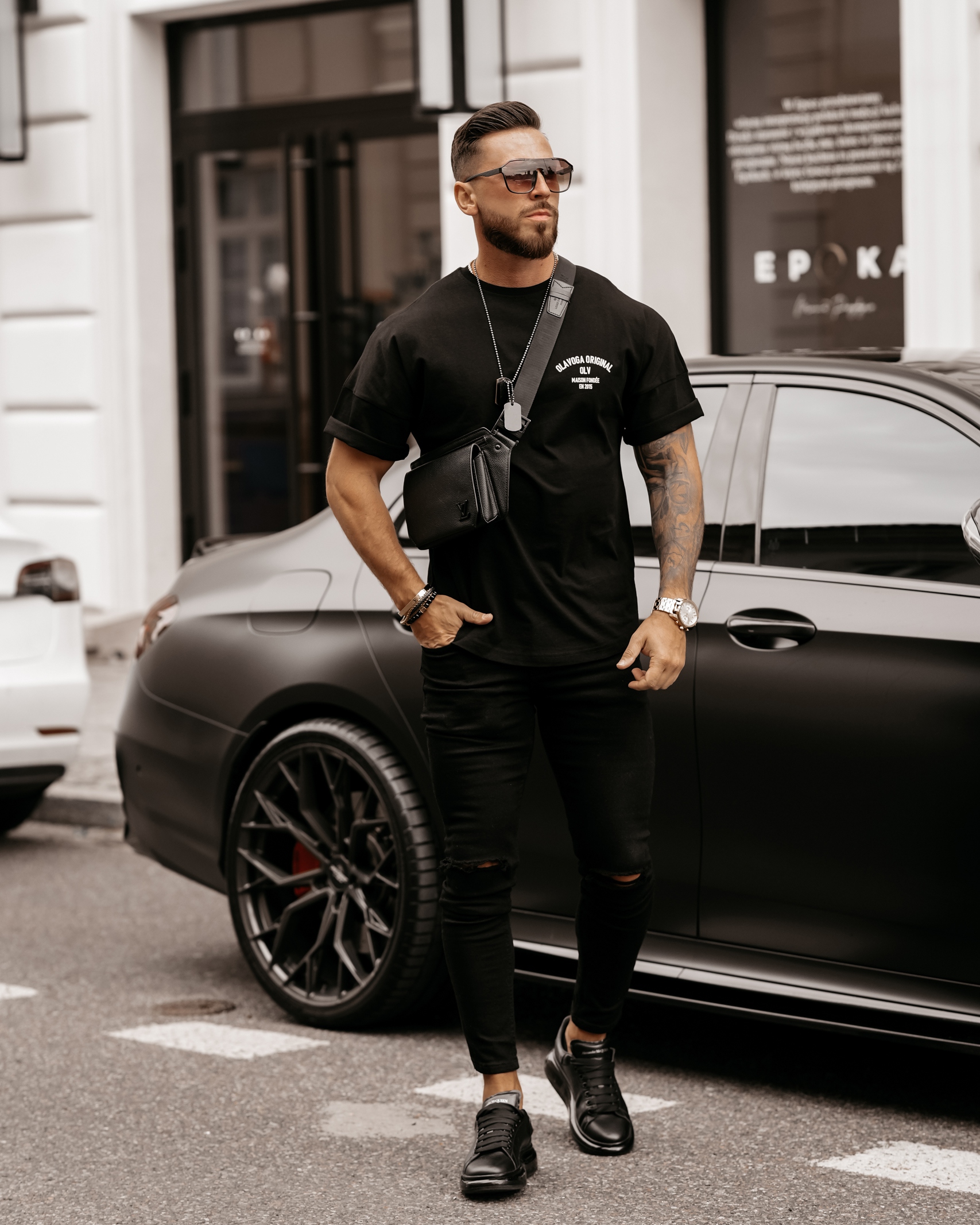 T-shirt męski bawełniany z nadrukiem Crd Ola Voga czarny