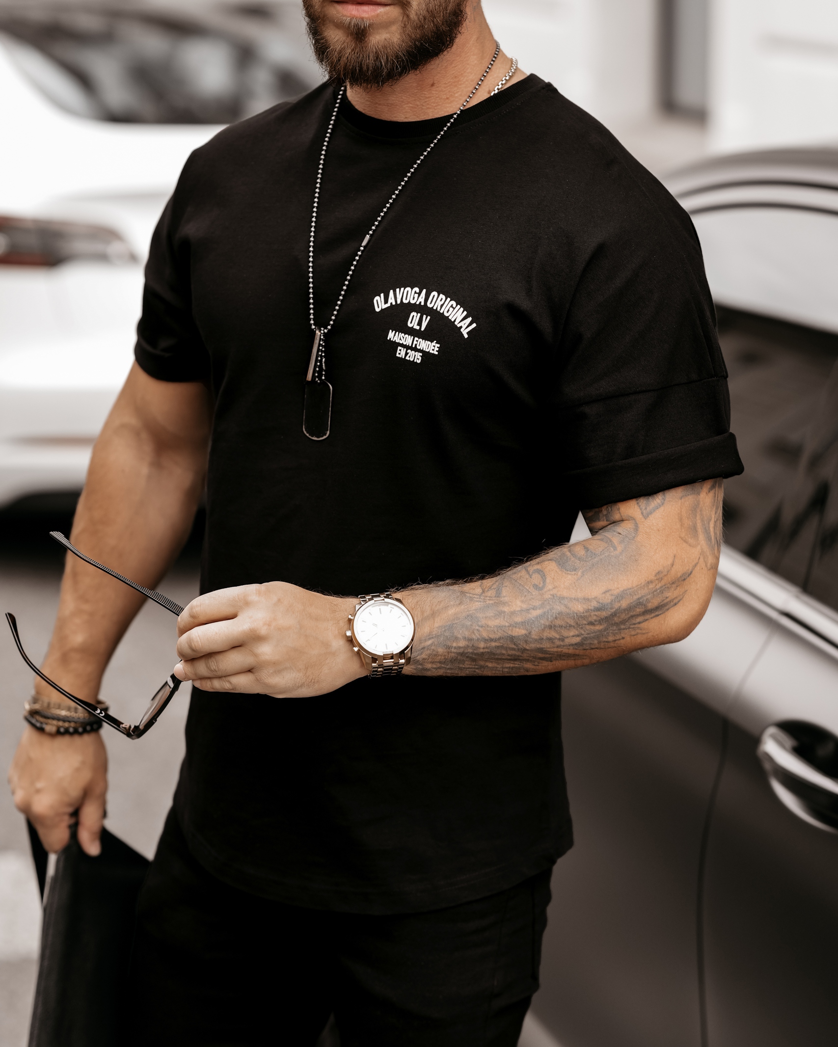 T-shirt męski bawełniany z nadrukiem Crd Ola Voga czarny T-shirt męski bawełniany z nadrukiem Crd Ola Voga czarny