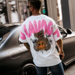 T-shirt bawełniany unisex różowy nadruk Sirty Ola Voga biały