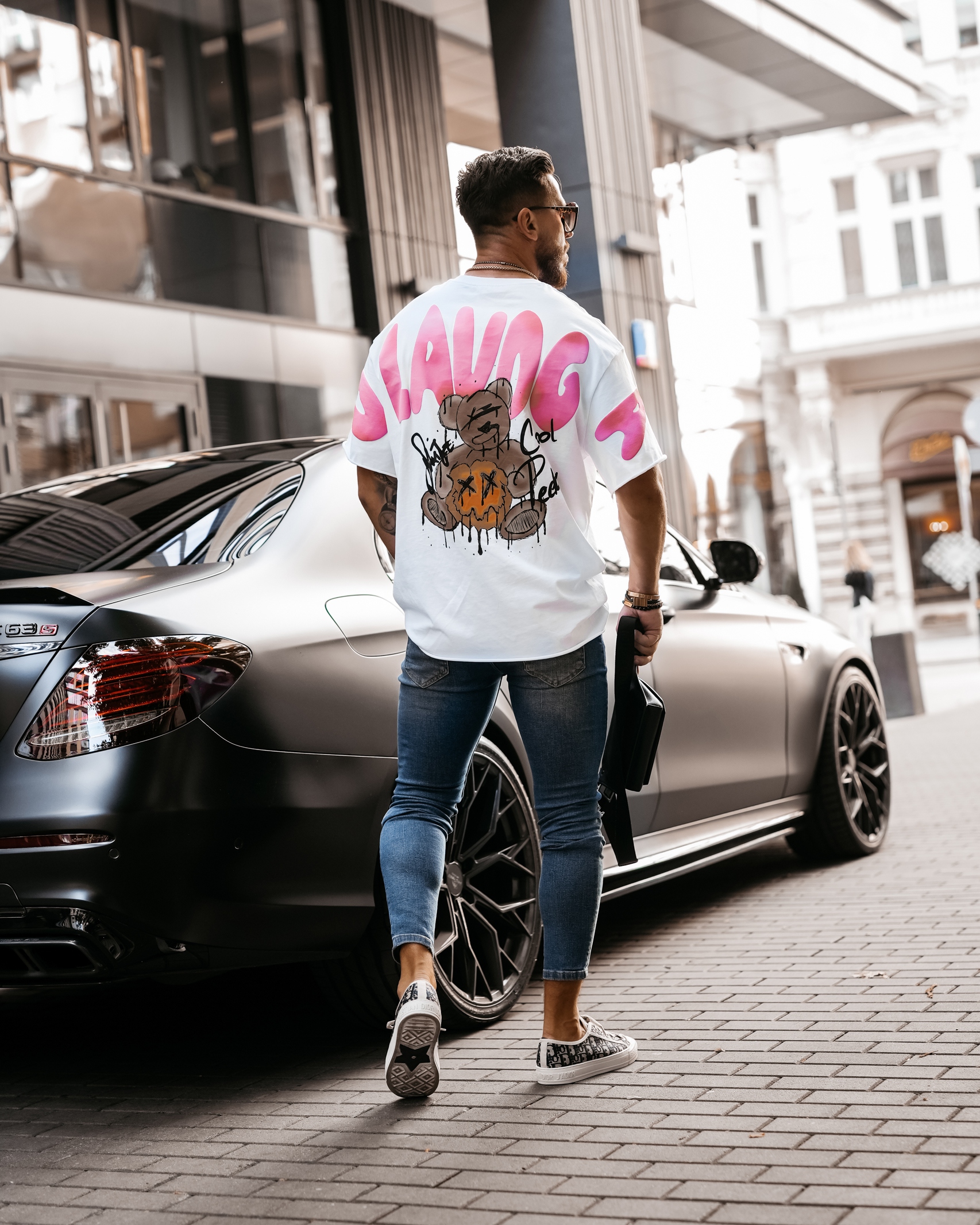 T-shirt bawełniany unisex różowy nadruk Sirty Ola Voga biały