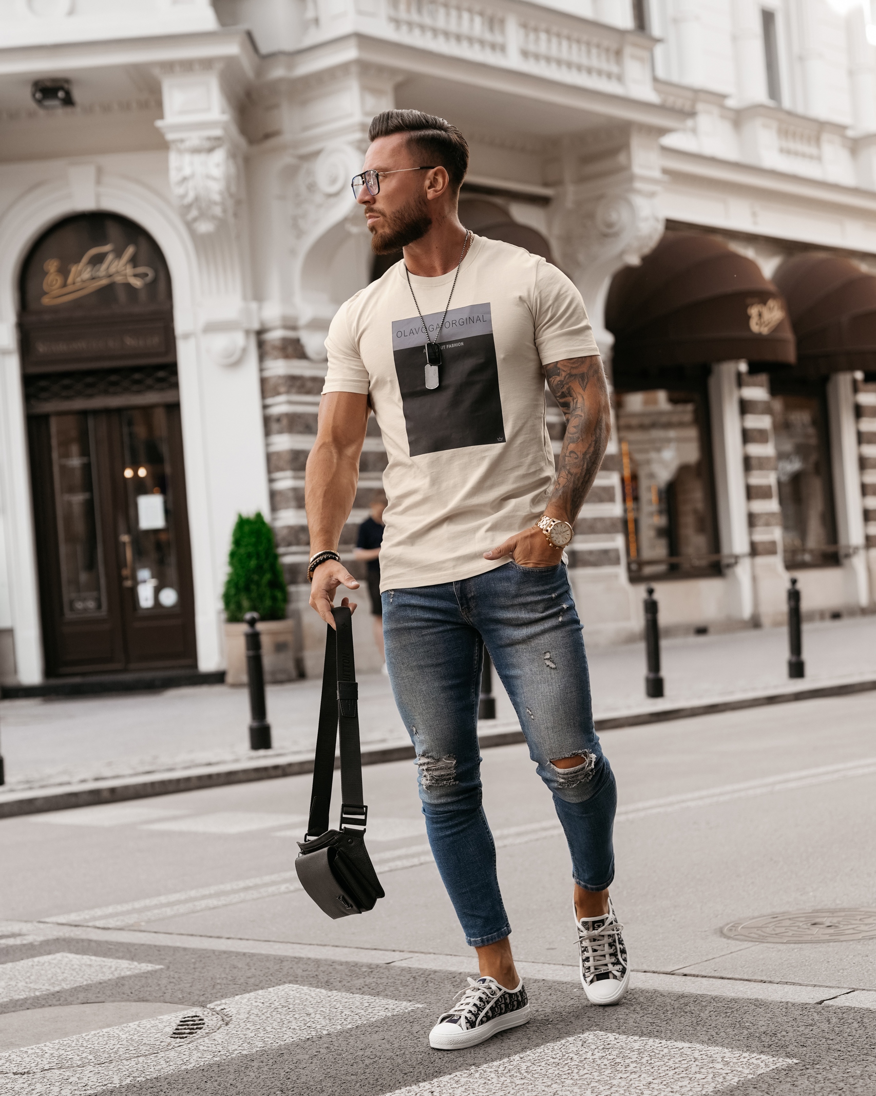 T-shirt bawełniany męski Texas Ola Voga beżowa