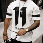 T-shirt bawełniany męski cekinowa aplikacja Brian Ola Voga ecru