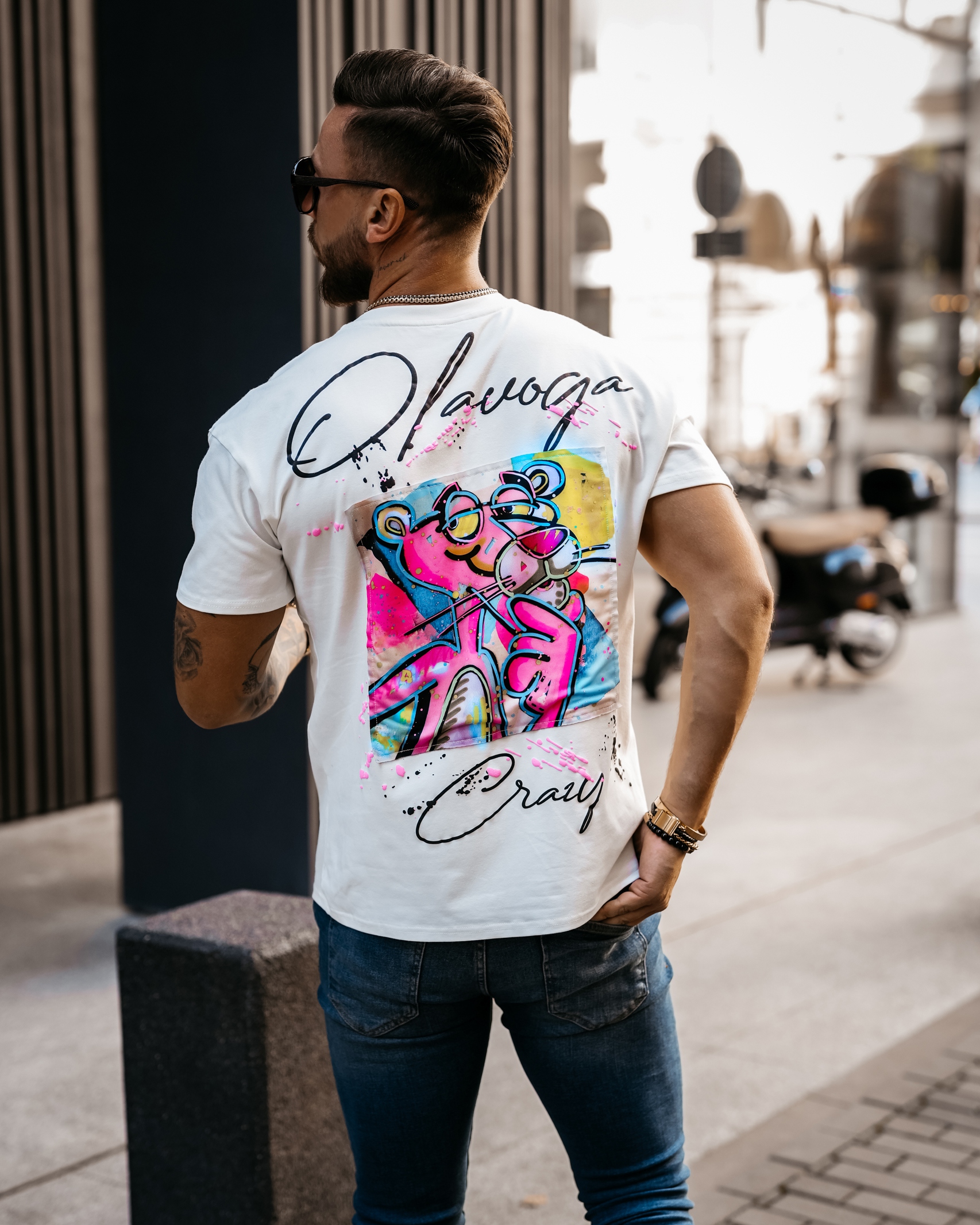 T-shirt męski z nadrukiem pantery Hunter Ola Voga ecru