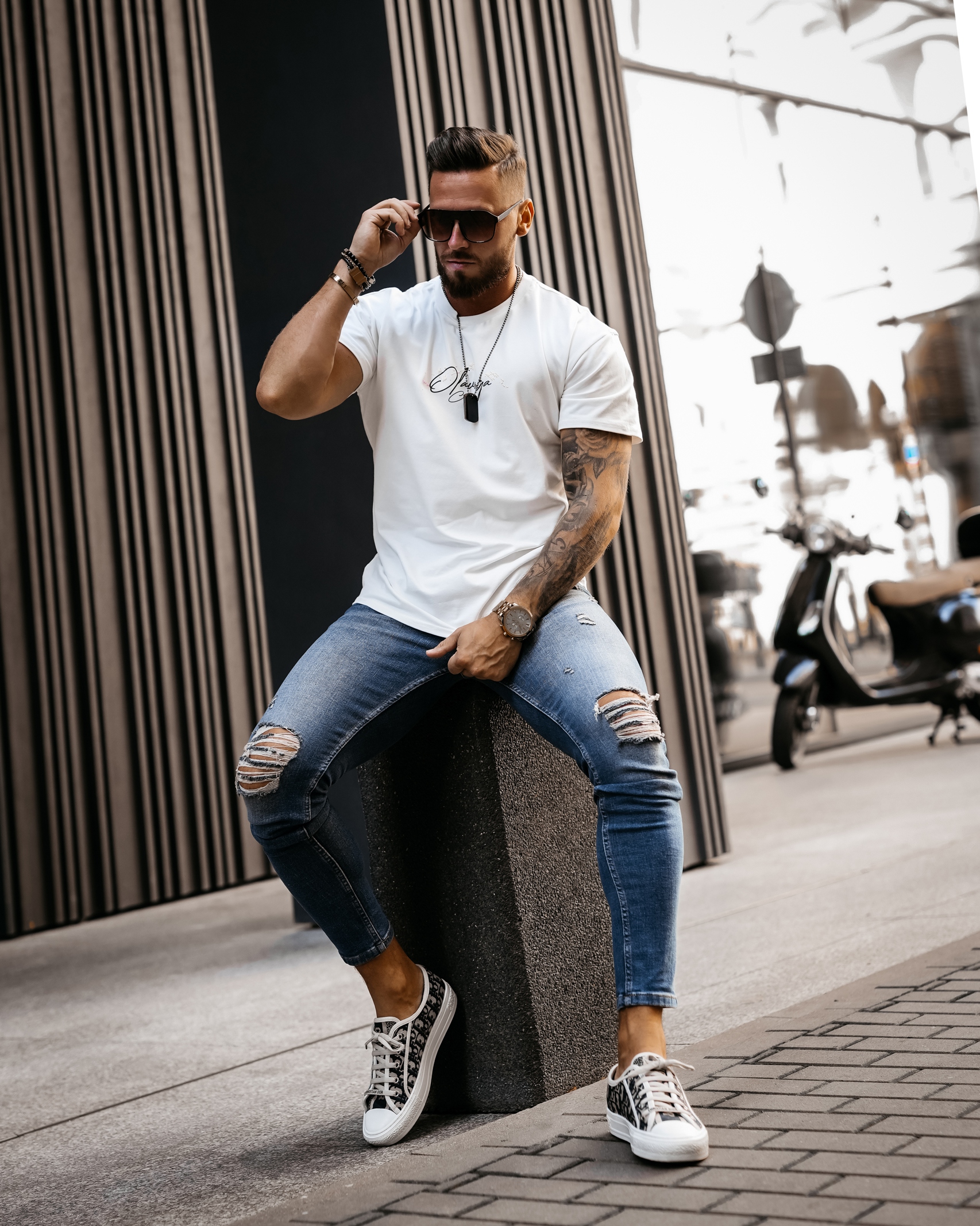 T-shirt męski z nadrukiem pantery Hunter Ola Voga ecru