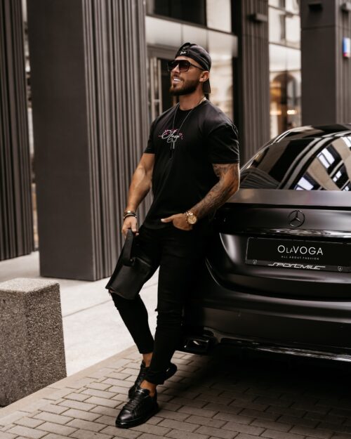 T-shirt męski z nadrukiem pantery Hunter Ola Voga czarny