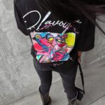 T-shirt damski bawełniany oversize z nadrukiem Rosu Ola Voga czarny