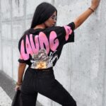 T-shirt bawełniany unisex różowy nadruk Sirty Ola Voga czarny