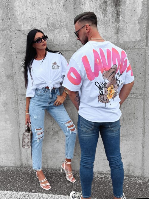 T-shirt bawełniany unisex różowy nadruk Sirty Ola Voga biały