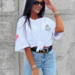 T-shirt bawełniany unisex różowy nadruk Sirty Ola Voga biały