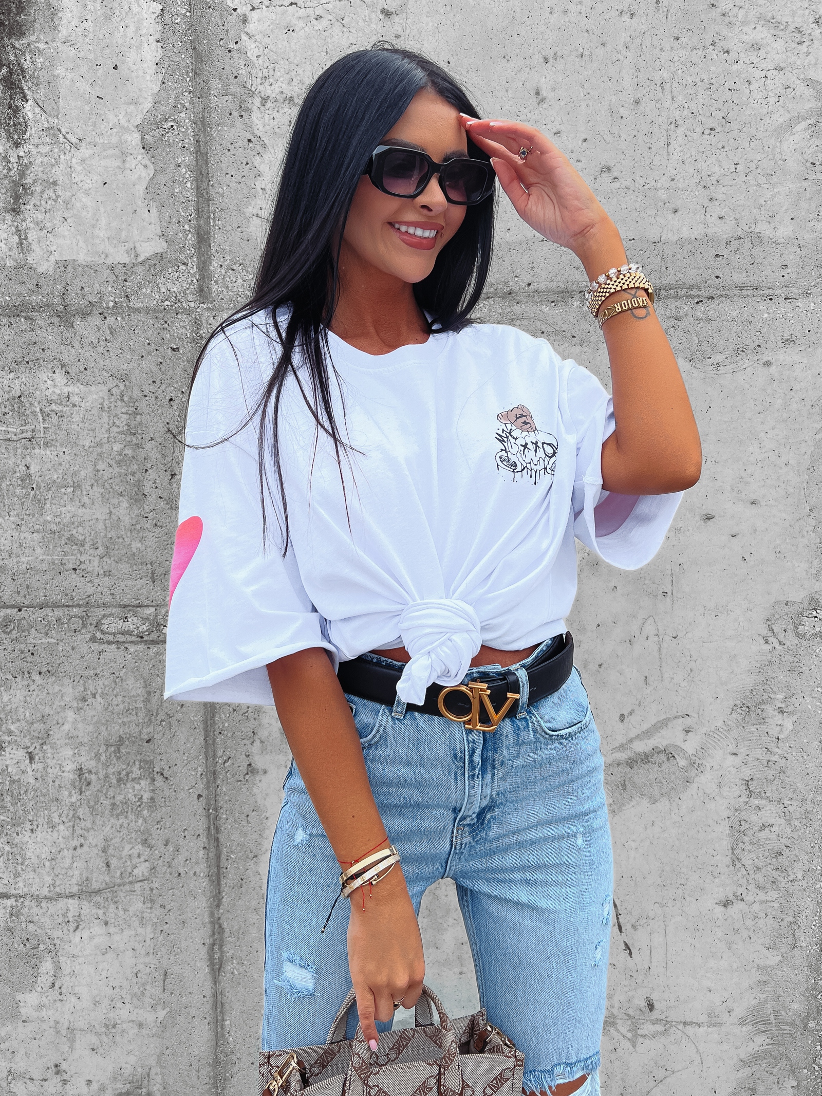 T-shirt bawełniany unisex różowy nadruk Sirty Ola Voga biały