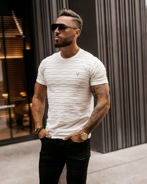 T-shirt męski slim fit logowany Vorder Ola Voga biały