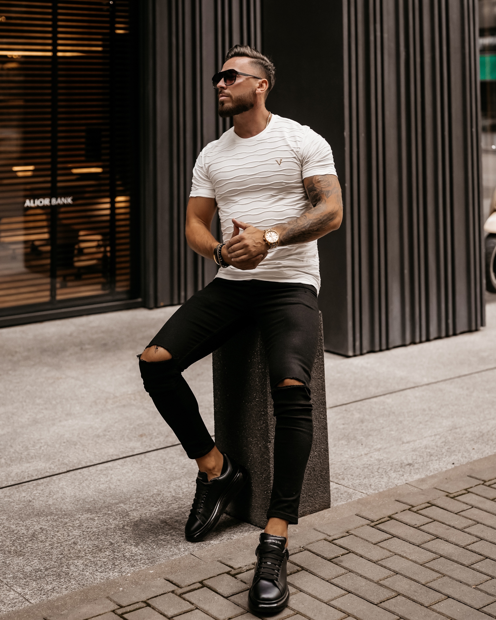 T-shirt męski slim fit logowany Vorder Ola Voga biały T-shirt męski slim fit logowany Vorder Ola Voga biały