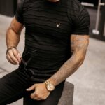 T-shirt męski slim fit logowany Vorder Ola Voga czarny