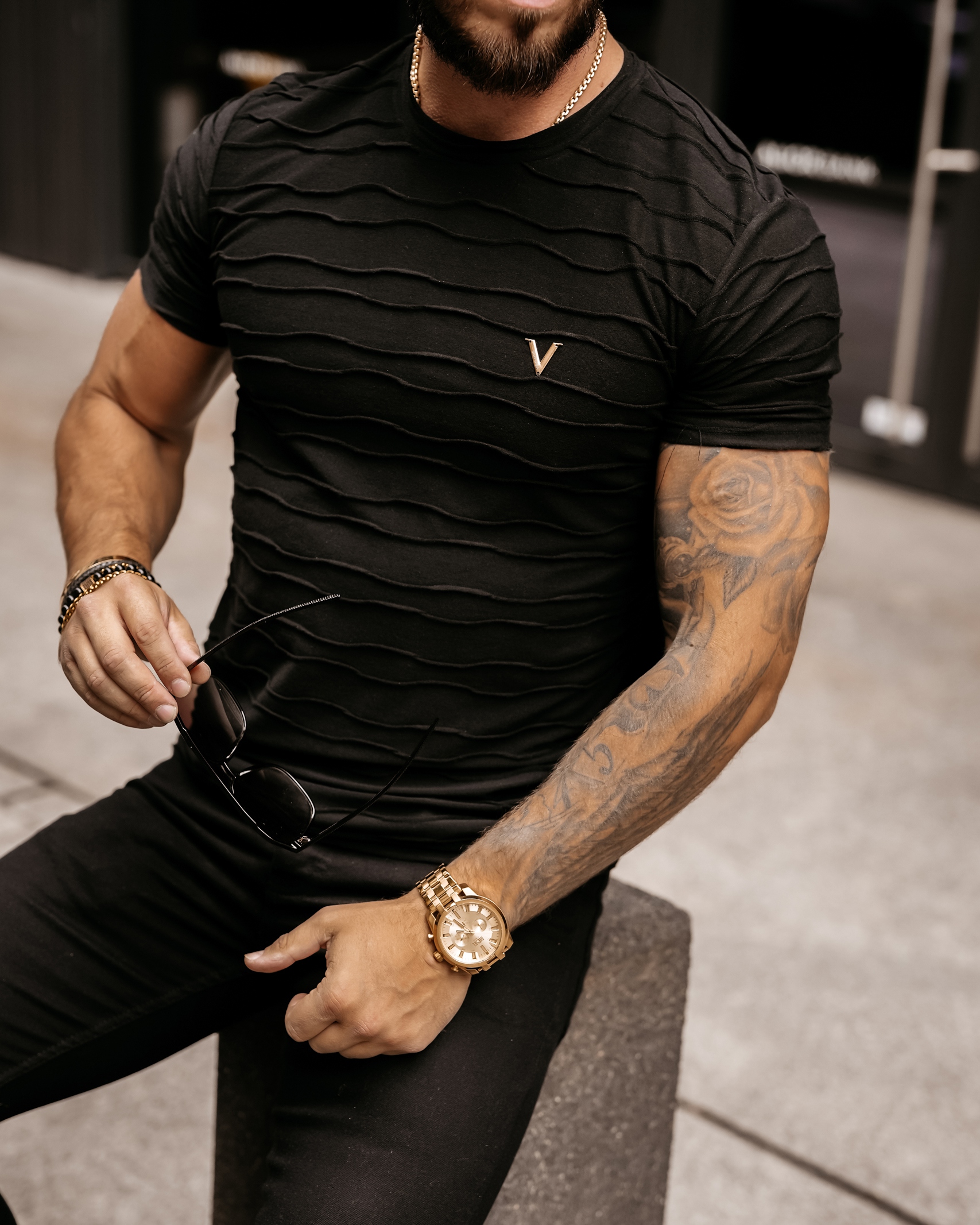 T-shirt męski slim fit logowany Vorder Ola Voga czarny