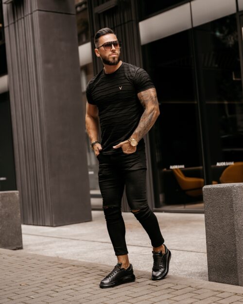 T-shirt męski slim fit logowany Vorder Ola Voga czarny