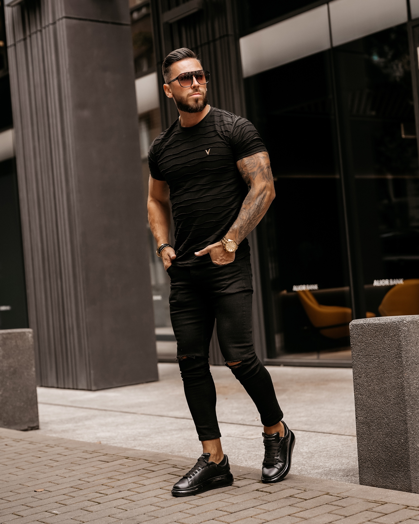 T-shirt męski slim fit logowany Vorder Ola Voga czarny T-shirt męski slim fit logowany Vorder Ola Voga czarny