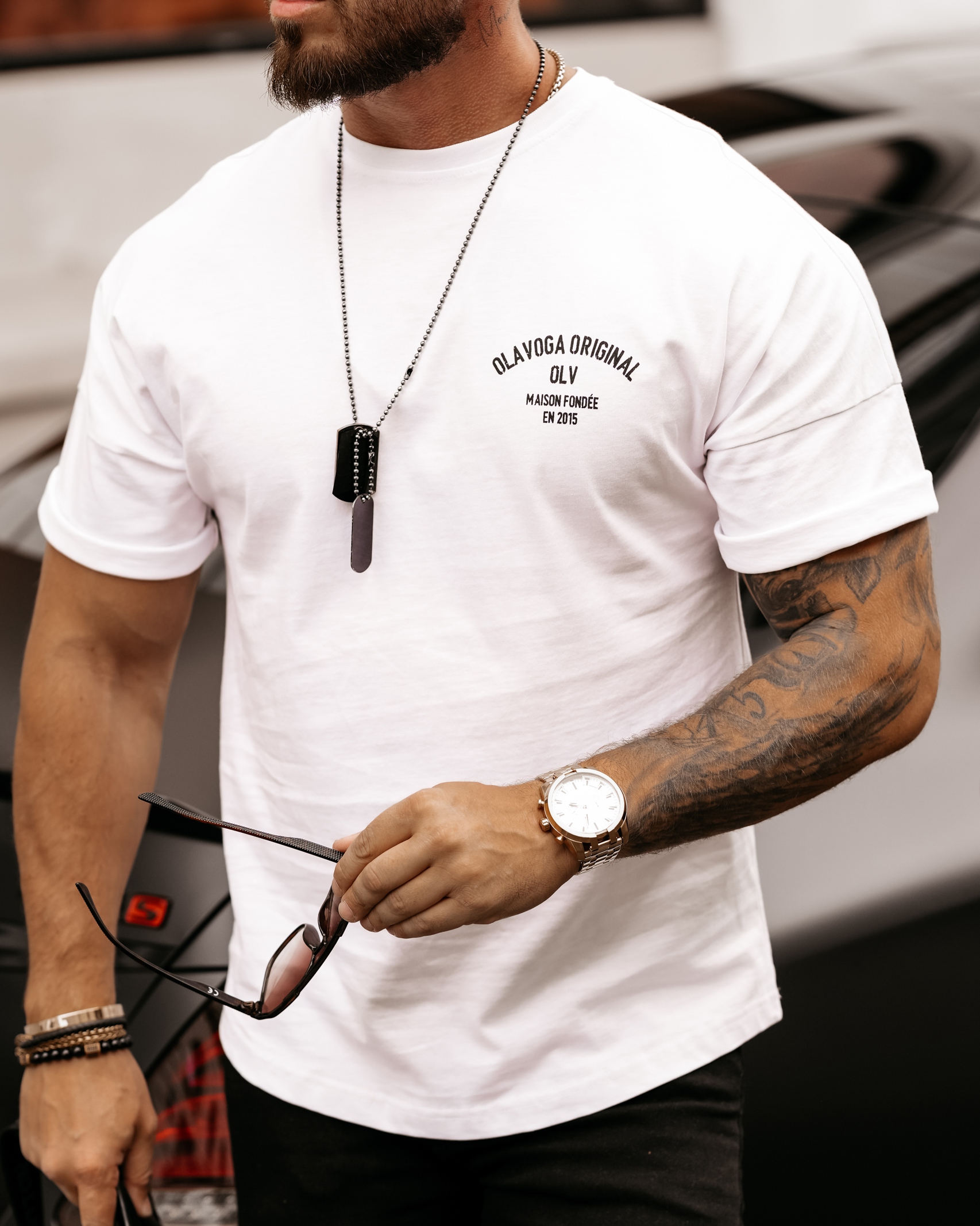 T-shirt męski bawełniany z nadrukiem Crd Ola Voga biały