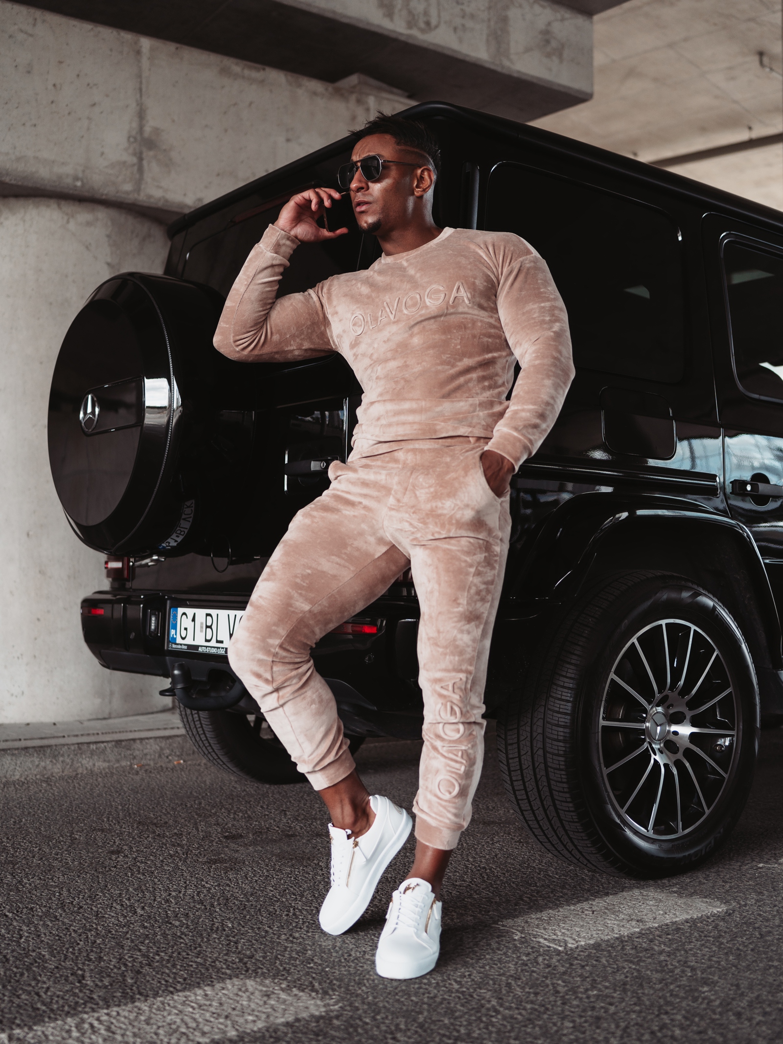 Komplet welurowy męski Beryl Ola Voga beżowy