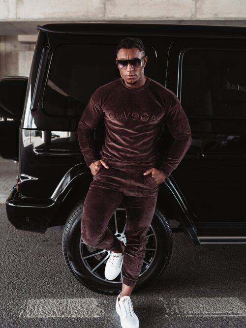 Komplet welurowy męski Beryl Ola Voga brązowy