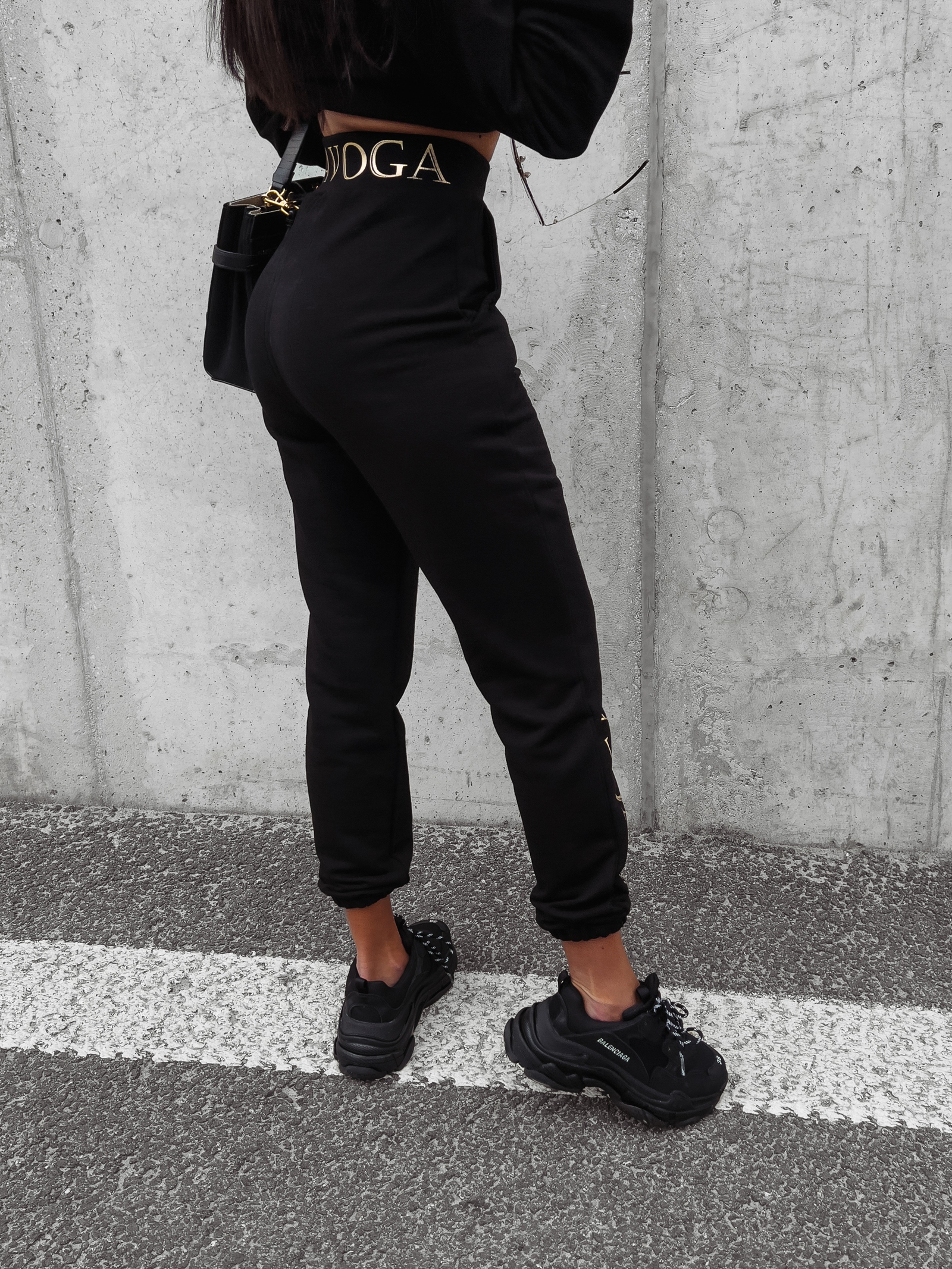 Spodnie dresowe bawełniane wysoki stan Trinity Ola Voga czarne