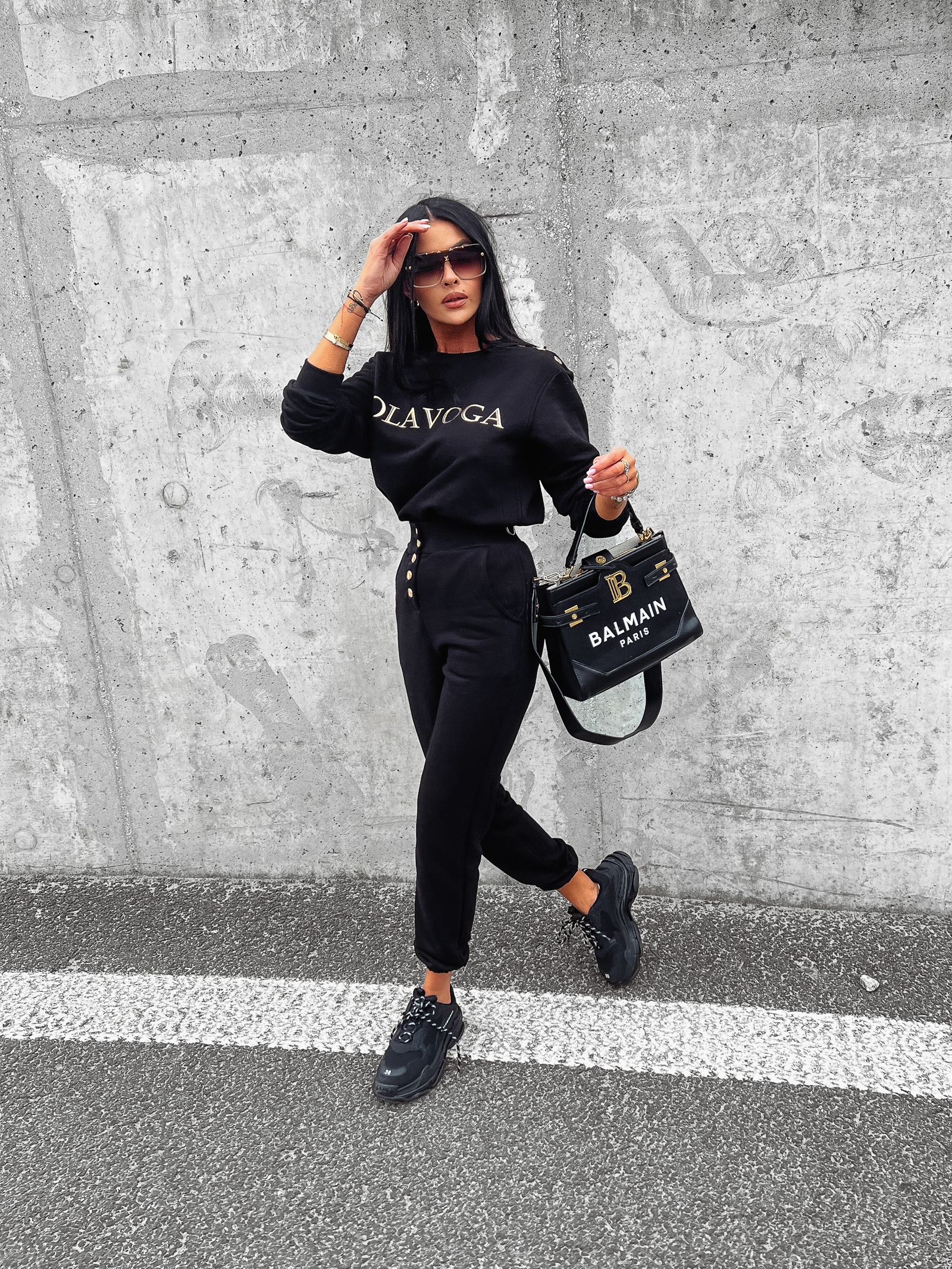 Spodnie dresowe bawełniane wysoki stan Trinity Ola Voga czarne