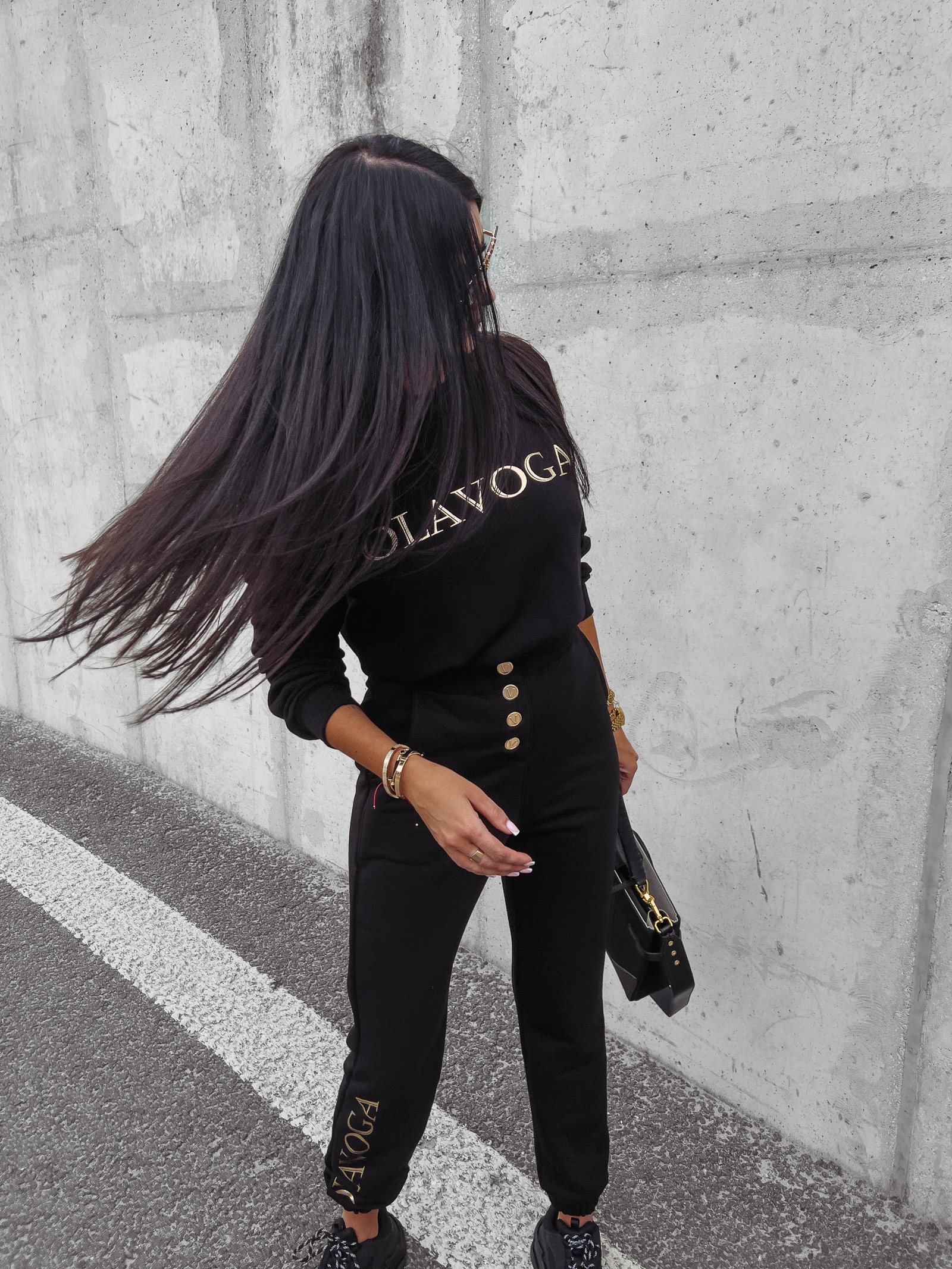 Spodnie dresowe bawełniane wysoki stan Trinity Ola Voga czarne