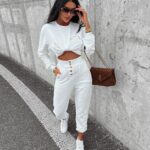 Spodnie dresowe bawełniane wysoki stan Trinity Ola Voga ecru