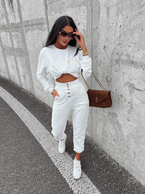 Spodnie dresowe bawełniane wysoki stan Trinity Ola Voga ecru