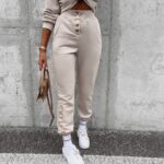 Spodnie dresowe bawełniane wysoki stan Trinity Ola Voga beżowe