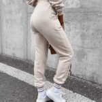 Spodnie dresowe bawełniane wysoki stan Trinity Ola Voga beżowe