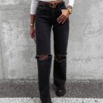 Spodnie jeansowe dzwony z przetarciami Morgan Ola Voga czarne