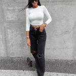 Spodnie jeansowe dzwony z przetarciami Morgan Ola Voga czarne