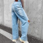 Spodnie jeansowe dzwony z przetarciami Morgan Ola Voga niebieskie