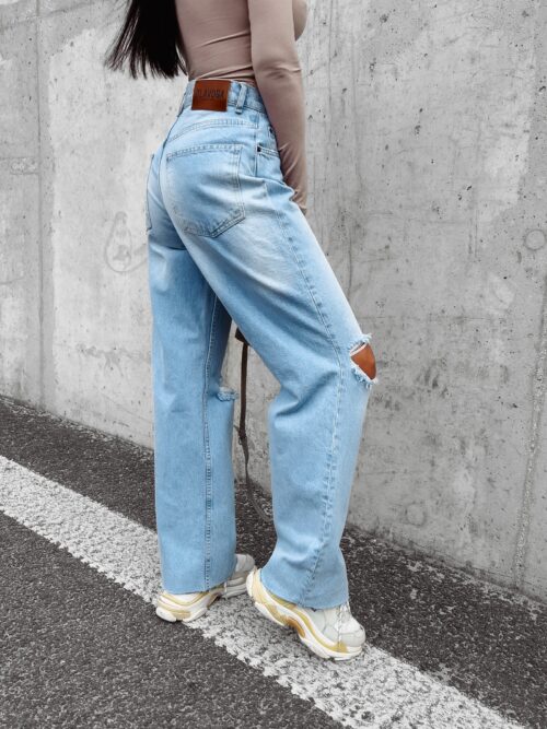 Spodnie jeansowe dzwony z przetarciami Morgan Ola Voga niebieskie